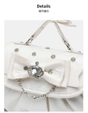 Daiiibabyyy  Elegant Pink Bow Rhinestone Underarm Bag Sweet Lolita Pleated Shoulder Bags Portable Bow Handle Handbag Cute Ita Purse Trendy