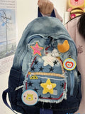 Daiiibabyyy  Retro Cowboy Color Matching Backpack Female Japanese Sweet Lovely Girl Y2k All-match Bag College Student Small Backpack