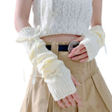 DAIIIBABYYYY  -  Sweet Y2K Fashion Half Finger Knitted Gloves Fingerless False Sleeves Arm Warmers Long Wrist Gloves for Women Girls