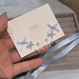 DAIIIBABYYY  -   Korean Fashion Ballet Style Ribbon Bow-knot Shape Pearl Stud Earrings Set for Women Kpop Pink Blue Charm Earring Jewelry