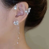 Daiiibabyyy  Fashion Butterfly Zircon Ear Cuff Color Tassel Clip Earrings for Women Korean Copper Earring Without Piercing Jewelry Gifts