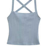 Daiiibabyyy  Solid Color Sexy Back-Cross-Strap Tank Top For Women New Summer Slim-Fit Short Outerwear Base Top Pure Desire Casual Style 56ZA