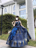 Daiiibabyyy  Oil Painting Style Princess Dress, Girl Starry Sky Lolita Dress Girl Cute Costume Party Dance Outfit