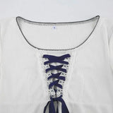 DAIIIBABYYY  -  Summer Pure Sexy Sweet Women Lacing Slim T-shirt Fresh Jacquard Weave Pit Strip Round Neck Contrasting Colors Short Sleeve Tops
