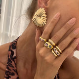 Daiiibabyyy  6Pcs/set Inlaid Purple Zircon Adjustable Opening Ring Set Women Smooth Gold Color Ring for Female Daily Y2K Jewelry Gifts