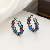 Daiiibabyyy  Luxury Retro Black Gun Color Crystal Zircon Hoop Earrings for Women Fashion Jewelry Halloween Party Exquisite Accessories