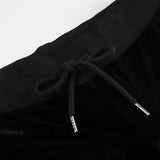 Daiiibabyyy  Women's Low Waist Pants Black Slight Flare Trousers Star Embellished Velvet Pants Drawstring Waist Wide Leg Flared Pants
