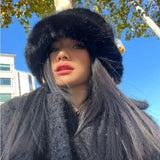 Daiiibabyyy  New Fashion Faux Rabbit Fur Bucket Hat for Women's Russian Luxury Fluffy Warm Wrap Winter Hat Fuzzy Plush Beanies Hat Y2k
