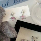 Daiiibabyyy  1Pcs Pink Zircon Heart Star Stud Earrings For Women Stainless Steel Metal Four-Pointed Star Piercing Ear Bone Nail Y2K Jewelry