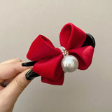 Daiiibabyyy  Velvet Bow Hair Claw Clips For Women Elegant Pearl Ornament Bun Clip Hair Grab Strong Hold Clamps Daily Hair Accessories