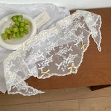 DAIIIBABYYY  -  French Flower Lace Embroidered Bow Decorative Triangle Towel Women's Summer Vacation Breathable Mesh Lace Up Photo Headband