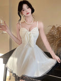 DAIIIBABYYY  -  New White Bow Sling Sexy Mini Dress Women Fashion Patchwork Mesh Ruffled Y2k Dress Summer Elegant Bodycon Birthday Dresses