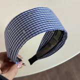 DAIIIBABYYY  -  Blue-gray plaid wide version headband sweet and fresh denim blue hairpin bag head going out daily versatile hairhoop