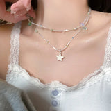 Daiiibabyyy Kpop Cute Bohemian Star Pentagram Pendant Colorful Beaded Choker Necklace For Women Sweet Party Beach Aesthetic Y2K New Jewelry