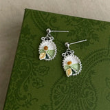 Daiiibabyyy  Fresh Sweet Dripping Oil Flower Earrings for Women Girls Fashionable Charm Fairy Oval Drop Earrings Party Jewelry Accessories