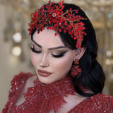 Daiiibabyyy  Bride Headband Red Rhinestone Chain Wedding Headpieces Women Hair Pieces Handmade Headwear Trendy Party Hair Accessories