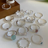 Daiiibabyyy Irregular Geometric Moonstone Silver Open Rings for Women Fashion Design Simple Personality Combination Ring Wholesale