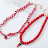 DAIIIBABYYY  -  Fashion Sweet Multi-layer Retro Beaded Necklace Pepper Carrot Strawberry Apple Handmade Choker Necklace