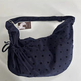 Daiiibabyyy  Streetwear Polka Dot Office Lady Shoulder Bag Women Canvas Drawstring Pleated Hobo Bags Y2k Aesthetic Handbags Crossbody Korean