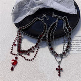 DAIIIBABYYY  -  Multi-layered necklace new red crystal heart necklace