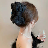 Daiiibabyyy Elegant Solid Colour Big Bow Hair Clips Woman Ponytail Claw Clip Sparkling Clips Hairpin Girls Headdress Hair Accessories Gifts