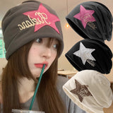 DAIIIBABYYY  -  New Punk Y2k Star Beanies for Women Fashion Pentagram Retro Skullies American College Style Cold Hat Pullover Cap Female/Male