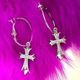 Daiiibabyyy  Y2K Shiny Crystal Cross Earrings Korean Fashion Charms Hoop Earrings Steel Accessories Jewelry Punk Goth Earrings Vintage