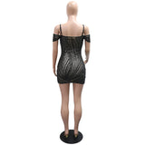 DAIIIBABYYY  -  Sexy Sequined Dresses for Women Spaghetti Strap Square Neck Sheath Mini Length Elegant Ladies Evening Night Club Cloth Dress New