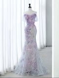 Daiiibabyyy  Elegant Floral Print Off-Shoulder Prom Dress Women Floor Length Sequin Sleeveless Lace-up Wedding Dress Customized Evening Gowns