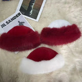 Daiiibabyyy  Christmas Red Fluffy Fur Bucket Hats women Thick Plush Winter Hat Imitation Mink Fur Christmas Hat Windproof Warm Panama Caps