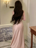 DAIIIBABYYY  -  Sexy Satin Spaghetti Strap Party Dress Elegant Floral Slim Birthday Evening Prom Midi Dress Female High Waist Split Vestidos New