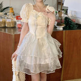 Daiiibabyyy  Summer Princess Skirt Sweet Three layer Yarn Skirt for Girls Pong Dress with Detachable Bow  birthday dress for women