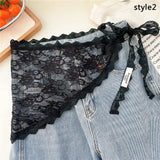 DAIIIBABYYY  -  Korean Lace Floral Hair Scarf female flower white sweet Triangle Scarf Summer Thin Breathable Travel Photo Headband head Scarf