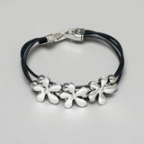 Daiiibabyyy  Vintage Silver Flower Beaded Black Leather Multi-layer Bangle Bohemian Couple Friends Lucky Bracelet Jewelry Gifts