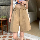 Daiiibabyyy  High Quality Cotton Casual Shorts Women Korean Wide Leg Straight Short Pans Women Summer Black  All Match Streetwear Bottoms New