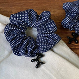 Daiiibabyyy  1PC Navy Blue Polka Dot Hair Accessory With Cute Black Balloon Dog Charm For Women, Fashionable Elastic Hair Tie For Daily Wear