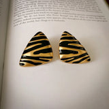 DAIIIBABYYY  -  New Vintage Zebra Enamel Triangle Drop Earrings for Women Maillard Style Brown Geometry Fashion Temperament Female Ear Jewelry