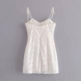 Daiiibabyyy  Women White Lace Hollow Out Embroidery With Wire Bra Chest Sling Mini Dress Romantic Backless Sling Party Club Bodycon Dresses