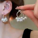 Daiiibabyyy  Silver Needle Pearl String Tassel C-shaped Drop Earrings 2025 Simple French Temperament Earring for Women Wholesale