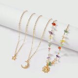 Daiiibabyyy  Colourful Irregular Beaded Necklace Set for Women Exquisite 3Pcs Star Moon Sun Pendant Necklace Retro Boho Versatile Jewelry New