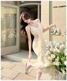 DAIIIBABYYY  -  Hot Girl Retro Sexy V-neck Strap Dress for Women's Summer Mesh Slim Fit Mermaid Long Dress Fashion Female Clothes