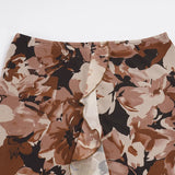 Daiiibabyyy  American Vintage Flower Print Ruffles Gauze Patchwork Low Waist Mid-length Skirts