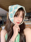 Daiiibabyyy  Women's Triangular Headscarf French Country-style Lace Summer Silk Scarf Sweet Girls Funny Fashion Pink Color Simple Hair Band