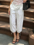 Daiiibabyyy  American Streetwear Solid Low Waist Drawstring Loose All Match Casual Capris