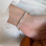 Daiiibabyyy  Sterling Silver Double Layered Car Flower Bead Wrapping Bracelet for Women Fine Jewelry Minimalist Accessories