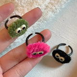 Daiiibabyyy Fashion Cute Plush Ball Finger Ring Cartoon Funny Fluffy Doll Big Eyes Winter Rings for Women Creative Girls Open Ring Jewelry