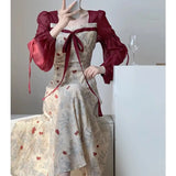 DAIIIBABYYY  -  Spring Summer Patchwork Floral Dresses Ladies Chinese Style 2025 New Temperament Chiffon Puff Sleeve Long Dress Women Clothing