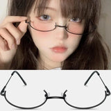 DAIIIBABYYY  -  Metal Oval Half Frames Glasses Women Girls Y2K No Lens Cosplay Eyeglasses Anime Photography Party Eyewears Royal Elder Sister