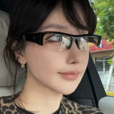 Daiiibabyyy  Japanese Retro Half Frame Rectangular Sunglasses Women Fashion Clear Lens Shades Glasses Sun Protection Anti Blue Light Glasses