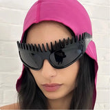 Daiiibabyyy  New Fashion Punk Black Headband Sunglasses High-End Sense Women's Sun Glasses Special Shape Outdoor Casual Sunglasses Decoration